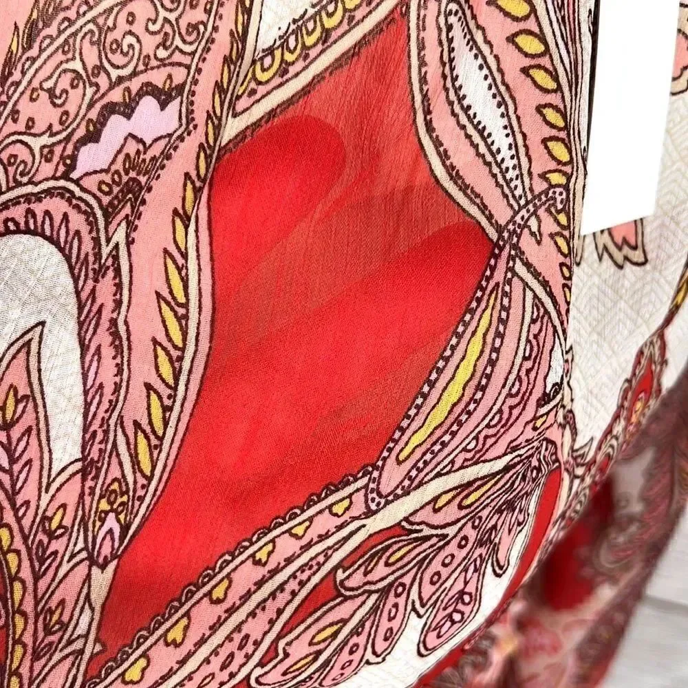 NWT Rose & Olive Boho Style Paisley Print Top Blouse with Tassels